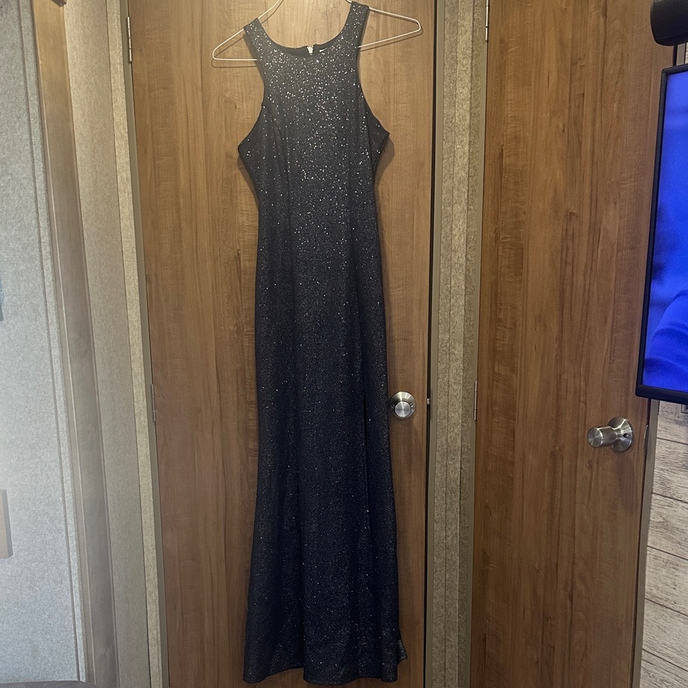 Elegant Blue Glitter  Sleeveless Gown